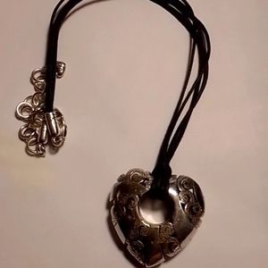 Brighton Puffy Heart Silver Tone Fabric Necklace